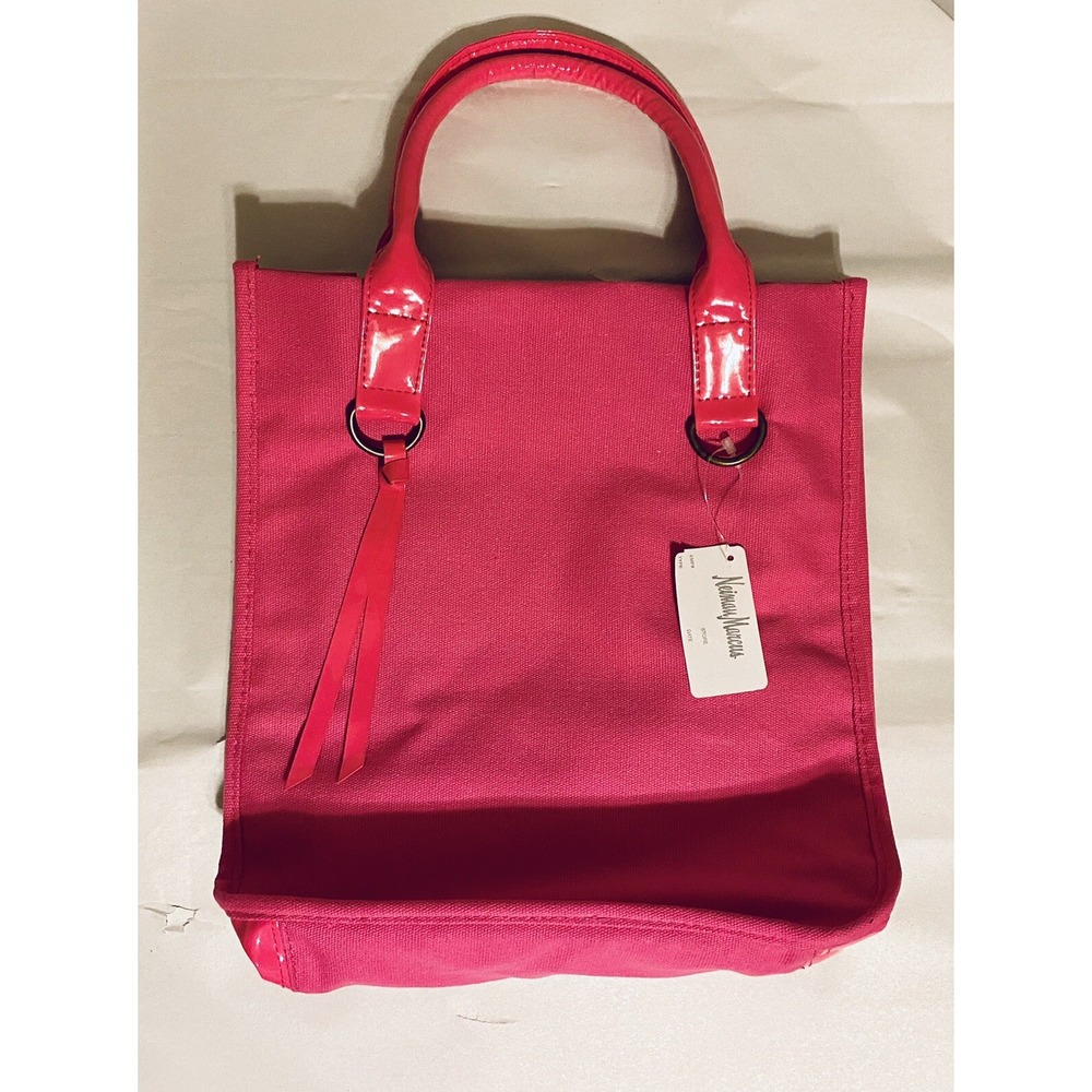 (2) Neiman Marcus Glossy Fuchsia Pink Open Bag Handbag Small Purse Vintage